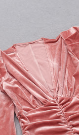 PINK LEG SLEEVE V-NECK VELVET DRESS styleofcb