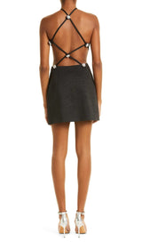 BUTTON BACKLESS HALTE MINI BANDGE DRESS IN BLACK Dresses styleofcb
