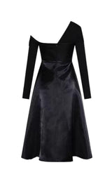 BLACK DIAGONAL SHOULDER LONG SLEEVE MIDI DRESS styleofcb
