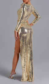 LONG SLEEVES SEQUIN MAXI DRESS IN GOLD styleofcb