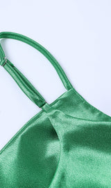 MONTEGO GREEN SATIN SIDE SLIT DRESS Dresses styleofcb