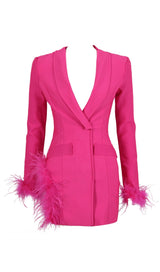 FEATHER JACKET DRESS IN HYPER PINK styleofcb