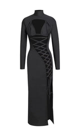 IRREGULAR LACE-UP SLIT DRESS IN BLACK styleofcb