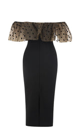 OFF THE SHOULDER MIDI DRESS IN BLACK DRESSES styleofcb