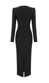 BLACK SQUARE NECK RHINESTONE BODICE MIDI DRESS styleofcb