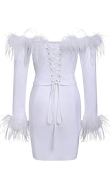FEATHER CORSET MINI DRESS IN WHITE styleofcb