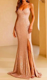 LIGHT PINK SEQUIN BACK CROSS-TIE MAXI DRESS styleofcb