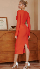 LONG SLEEVES CUT OUT MIDI DRESS IN RED Dresses styleofcb
