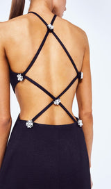 BUTTON BACKLESS HALTE MINI BANDGE DRESS IN BLACK Dresses styleofcb