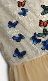 BUTTERFLY LACE MIDI DRESS IN BEIGE Dresses styleofcb