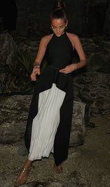 BANDAGE HALTER IRREGULAR MAXI DRESS IN BLACK AND WHITE styleofcb