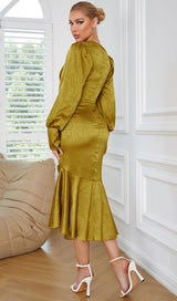 LONG SLEEVES RUCHED MIDI DRESS IN YELLOW Dresses styleofcb
