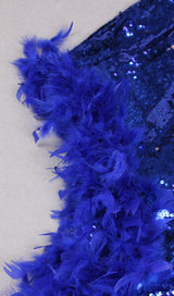 FEATHER SEQUIN MIDI DRESS IN BLUE styleofcb