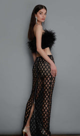 FEATHER SEQUIN TWO PIECE SET IN BLACK styleofcb