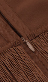 BROWN SLEEVELESS CHEST HOLLOW FRINGE HEM SKINNY MAXI DRESS styleofcb