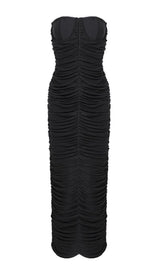 RUCHED STRAPLESS MIDI DRESS IN BLACK styleofcb