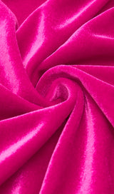 BARBIE PINK HANGING NECK CHEST HOLLOW MESH STITCHED VELVET MINI DRESS styleofcb