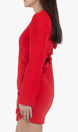 SIDE LACE UP BOW MINI DRESS IN RED DRESS STYLE OF CB