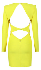 LONG SLEEVE TIGHT BACKLESS DRESS IN YELLOW DREESES styleofcb