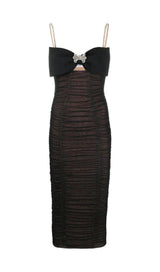 BOW MESH STRAPPY MIDI DRESS IN BLACK styleofcb