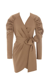 STRETCH LONG SLEEVES MINI DRESS IN PARCHMENT styleofcb