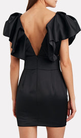 DEEP V THREE-DIMENSIONAL SHOULDER DESIGN DRESS IN BLACK styleofcb