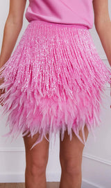 SHINY FRINGE FEATHER MINI DRESS IN PINK styleofcb