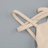 RUCHED STRAPPY MIDI DRESS IN NUDE DRESS sis label