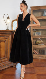 V NECK SLEEVELESS MIDI DRESS IN BLACK Dresses styleofcb