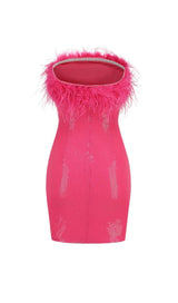 SEQUIN FEATHER STRAPLESS MINI DRESS IN PINK styleofcb