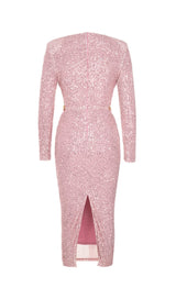 PINK WAIST HOLLOW BACK SLIT MIDI DRESS styleofcb