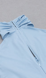 SKY BLUE HANGING NECK OFF-THE-SHOULDER WAIST HOLLOW HIGH SLIT STRETCH MIDI DRESS styleofcb