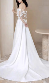 FLORAL 3D APPLIQUÉS SATIN MAXI DRESS Dresses styleofcb