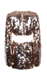 SPARKLING LONG SLEEVE MINI DRESS IN GOLD styleofcb