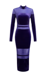 VELVET PERSPECTIVE TULLE STITCHING BAG HIP DRESS IN PURPLE styleofcb