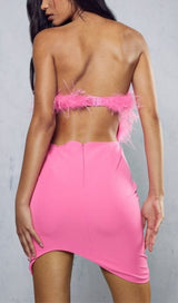 PINK STRAPLESS FEATHER BODYCON MINI DRESS styleofcb