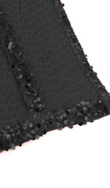 SEQUIN PUFF SLEEVE ONE NECK WAIST MAXI DRESS IN BLACK styleofcb