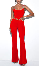 CORSET WIDE-LEGGED TWO-PIECE SUIT IN RED styleofcb