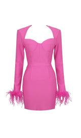 STRETCH LONG SLEEVES MINI DRESS IN HYPER PINK styleofcb