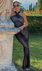 HALTER SEQUIN MAXI DRESS IN BLACK Dresses styleofcb