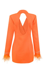QUILLA ORANGE FEATHER CRYSTAL SLEEVE BACKLESS BLAZER DRESS Dresses styleofcb