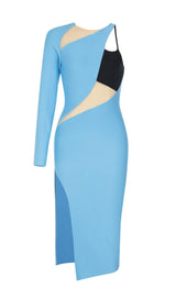 ONE SHOULDER BODYCON MIDI DRESS IN BLUE Dresses styleofcb