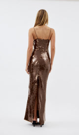 SEQUIN MAXI DRESS IN BROWN Dresses styleofcb