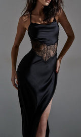 BLACK VELVET PATCHWORK LACE HALTER MAXI DRESS styleofcb