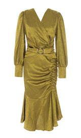 LONG SLEEVES RUCHED MIDI DRESS IN YELLOW Dresses styleofcb