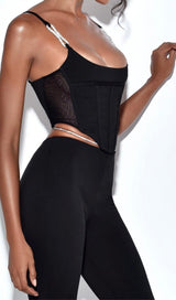 CORSET WIDE-LEGGED TWO-PIECE SUIT IN BLACK styleofcb
