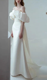 IRREGULAR NECKLINE RIBBON MAXI DRESS IN WHITE styleofcb