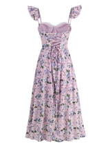FLORAL-PRINT CORSET MIDI DRESS IN BLUSH OF A ROSE DRESS styleofcb