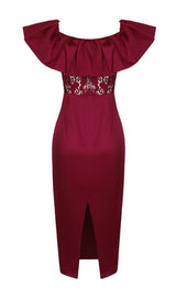 OFF SHOULDER LACE MIDI DRESS DRESSES styleofcb