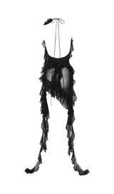 PLUNGING NECKLINE RUFFLE DRESS IN BLACK styleofcb